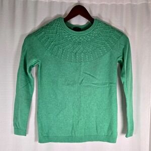 Talbots Petites SP Green Cotton Blend Cable Knit Sweater Women's